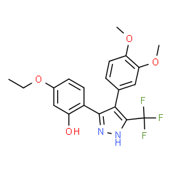 ChemSpider 2D Image | 2-[4-(3,4-Dimethoxyphenyl)-5-(trifluoromethyl)-1H-pyrazol-3-yl]-5-ethoxyphenol | C20H19F3N2O4