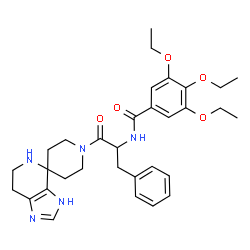 ChemSpider 2D Image | 3,4,5-Triethoxy-N-[1-oxo-3-phenyl-1-(1,5,6,7-tetrahydro-1'H-spiro[imidazo[4,5-c]pyridine-4,4'-piperidin]-1'-yl)-2-propanyl]benzamide | C32H41N5O5