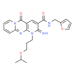 ChemSpider 2D Image | N-(2-Furylmethyl)-2-imino-1-(3-isopropoxypropyl)-5-oxo-1,5-dihydro-2H-dipyrido[1,2-a:2',3'-d]pyrimidine-3-carboxamide | C23H25N5O4