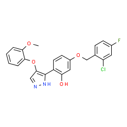 ChemSpider 2D Image | 5-[(2-Chloro-4-fluorobenzyl)oxy]-2-[4-(2-methoxyphenoxy)-1H-pyrazol-3-yl]phenol | C23H18ClFN2O4