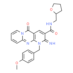 ChemSpider 2D Image | 2-Imino-1-(4-methoxybenzyl)-5-oxo-N-(tetrahydro-2-furanylmethyl)-1,5-dihydro-2H-dipyrido[1,2-a:2',3'-d]pyrimidine-3-carboxamide | C25H25N5O4