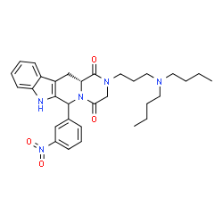 ChemSpider 2D Image | (12aR)-2-[3-(Dibutylamino)propyl]-6-(3-nitrophenyl)-2,3,6,7,12,12a-hexahydropyrazino[1',2':1,6]pyrido[3,4-b]indole-1,4-dione | C31H39N5O4