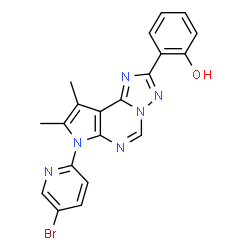 ChemSpider 2D Image | 2-[7-(5-Bromo-2-pyridinyl)-8,9-dimethyl-7H-pyrrolo[3,2-e][1,2,4]triazolo[1,5-c]pyrimidin-2-yl]phenol | C20H15BrN6O