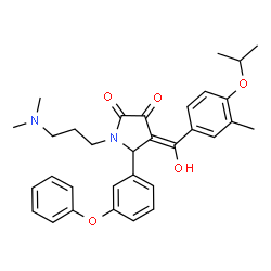 ChemSpider 2D Image | (4E)-1-[3-(Dimethylamino)propyl]-4-[hydroxy(4-isopropoxy-3-methylphenyl)methylene]-5-(3-phenoxyphenyl)-2,3-pyrrolidinedione | C32H36N2O5
