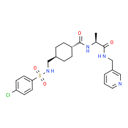 ChemSpider 2D Image | trans-4-({[(4-Chlorophenyl)sulfonyl]amino}methyl)-N-{(2S)-1-oxo-1-[(3-pyridinylmethyl)amino]-2-propanyl}cyclohexanecarboxamide | C23H29ClN4O4S