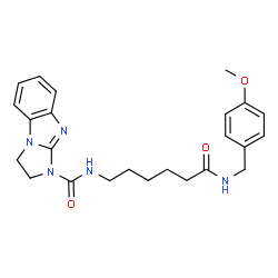ChemSpider 2D Image | N-{6-[(4-Methoxybenzyl)amino]-6-oxohexyl}-2,3-dihydro-1H-imidazo[1,2-a]benzimidazole-1-carboxamide | C24H29N5O3