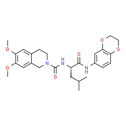ChemSpider 2D Image | N-[(2S)-1-(2,3-Dihydro-1,4-benzodioxin-6-ylamino)-4-methyl-1-oxo-2-pentanyl]-6,7-dimethoxy-3,4-dihydro-2(1H)-isoquinolinecarboxamide | C26H33N3O6