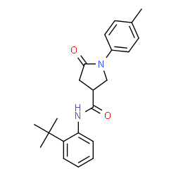 ChemSpider 2D Image | 1-(4-Methylphenyl)-N-[2-(2-methyl-2-propanyl)phenyl]-5-oxo-3-pyrrolidinecarboxamide | C22H26N2O2