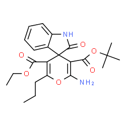 ChemSpider 2D Image | 3'-tert-butyl 5'-ethyl 2'-amino-2-oxo-6'-propyl-1,2-dihydrospiro[indole-3,4'-pyran]-3',5'-dicarboxylate | C23H28N2O6