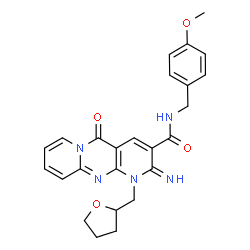 ChemSpider 2D Image | 2-Imino-N-(4-methoxybenzyl)-5-oxo-1-(tetrahydro-2-furanylmethyl)-1,5-dihydro-2H-dipyrido[1,2-a:2',3'-d]pyrimidine-3-carboxamide | C25H25N5O4