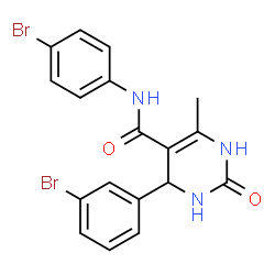 ChemSpider 2D Image | 4-(3-Bromophenyl)-N-(4-bromophenyl)-6-methyl-2-oxo-1,2,3,4-tetrahydro-5-pyrimidinecarboxamide | C18H15Br2N3O2