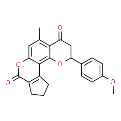 ChemSpider 2D Image | 2-(4-Methoxyphenyl)-5-methyl-10,11-dihydro-2H-cyclopenta[c]pyrano[2,3-f]chromene-4,8(3H,9H)-dione | C23H20O5