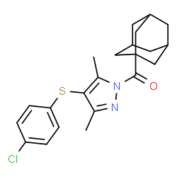 ChemSpider 2D Image | Adamantan-1-yl{4-[(4-chlorophenyl)sulfanyl]-3,5-dimethyl-1H-pyrazol-1-yl}methanone | C22H25ClN2OS