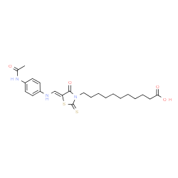 ChemSpider 2D Image | 11-[(5Z)-5-{[(4-Acetamidophenyl)amino]methylene}-4-oxo-2-thioxo-1,3-thiazolidin-3-yl]undecanoic acid | C23H31N3O4S2