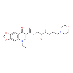 ChemSpider 2D Image | 5-Ethyl-N-(2-{[3-(4-morpholinyl)propyl]amino}-2-oxoethyl)-8-oxo-5,8-dihydro[1,3]dioxolo[4,5-g]quinoline-7-carboxamide | C22H28N4O6
