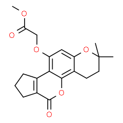 ChemSpider 2D Image | Methyl [(2,2-dimethyl-6-oxo-3,4,6,7,8,9-hexahydro-2H-cyclopenta[c]pyrano[2,3-h]chromen-10-yl)oxy]acetate | C20H22O6
