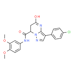 ChemSpider 2D Image | 3-(4-Chlorophenyl)-N-(3,4-dimethoxyphenyl)-5-oxo-4,5,6,7-tetrahydropyrazolo[1,5-a]pyrimidine-7-carboxamide | C21H19ClN4O4