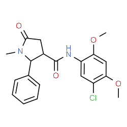 ChemSpider 2D Image | N-(5-Chloro-2,4-dimethoxyphenyl)-1-methyl-5-oxo-2-phenyl-3-pyrrolidinecarboxamide | C20H21ClN2O4