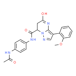 ChemSpider 2D Image | N-(4-Acetamidophenyl)-3-(2-methoxyphenyl)-5-oxo-4,5,6,7-tetrahydropyrazolo[1,5-a]pyrimidine-7-carboxamide | C22H21N5O4