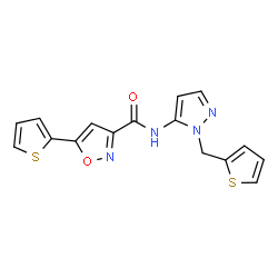ChemSpider 2D Image | 5-(2-Thienyl)-N-[1-(2-thienylmethyl)-1H-pyrazol-5-yl]-1,2-oxazole-3-carboxamide | C16H12N4O2S2