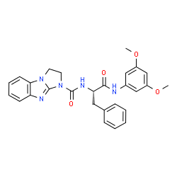ChemSpider 2D Image | N-{(2S)-1-[(3,5-Dimethoxyphenyl)amino]-1-oxo-3-phenyl-2-propanyl}-2,3-dihydro-1H-imidazo[1,2-a]benzimidazole-1-carboxamide | C27H27N5O4