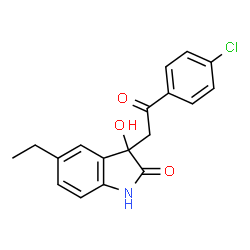 ChemSpider 2D Image | 3-[2-(4-Chlorophenyl)-2-oxoethyl]-5-ethyl-3-hydroxy-1,3-dihydro-2H-indol-2-one | C18H16ClNO3