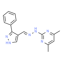 ChemSpider 2D Image | 1H-Pyrazole-4-carboxaldehyde, 5-phenyl-, 2-(4,6-dimethyl-2-pyrimidinyl)hydrazone | C16H16N6