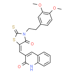 ChemSpider 2D Image | 4-Thiazolidinone, 3-[2-(3,4-dimethoxyphenyl)ethyl]-5-[(2-hydroxy-3-quinolinyl)methylene]-2-thioxo-, (5E)- | C23H20N2O4S2