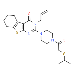 ChemSpider 2D Image | 3-Allyl-2-{4-[(isopropylsulfanyl)acetyl]-1-piperazinyl}-5,6,7,8-tetrahydro[1]benzothieno[2,3-d]pyrimidin-4(3H)-one | C22H30N4O2S2