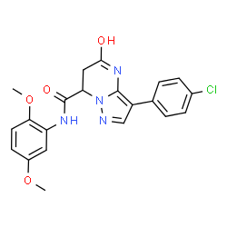 ChemSpider 2D Image | 3-(4-Chlorophenyl)-N-(2,5-dimethoxyphenyl)-5-oxo-4,5,6,7-tetrahydropyrazolo[1,5-a]pyrimidine-7-carboxamide | C21H19ClN4O4