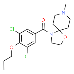 ChemSpider 2D Image | (3,5-Dichloro-4-propoxyphenyl)(8-methyl-1-oxa-4,8-diazaspiro[4.5]dec-4-yl)methanone | C18H24Cl2N2O3