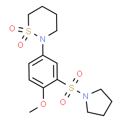 ChemSpider 2D Image | 2-[4-Methoxy-3-(1-pyrrolidinylsulfonyl)phenyl]-1,2-thiazinane 1,1-dioxide | C15H22N2O5S2