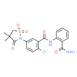 ChemSpider 2D Image | N-(2-Carbamoylphenyl)-2-chloro-5-(4,4-dimethyl-1,1-dioxido-3-oxo-1,2-thiazolidin-2-yl)benzamide | C19H18ClN3O5S