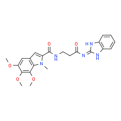 ChemSpider 2D Image | N-[3-(1H-Benzimidazol-2-ylamino)-3-oxopropyl]-5,6,7-trimethoxy-1-methyl-1H-indole-2-carboxamide | C23H25N5O5