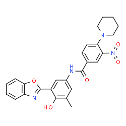 ChemSpider 2D Image | N-[3-(1,3-Benzoxazol-2-yl)-4-hydroxy-5-methylphenyl]-3-nitro-4-(1-piperidinyl)benzamide | C26H24N4O5