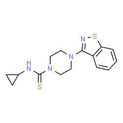 ChemSpider 2D Image | 4-(1,2-Benzothiazol-3-yl)-N-cyclopropyl-1-piperazinecarbothioamide | C15H18N4S2
