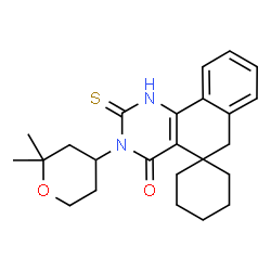 ChemSpider 2D Image | 3-(2,2-Dimethyltetrahydro-2H-pyran-4-yl)-2-thioxo-2,3-dihydro-1H-spiro[benzo[h]quinazoline-5,1'-cyclohexan]-4(6H)-one | C24H30N2O2S