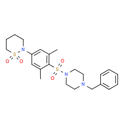 ChemSpider 2D Image | 2-{4-[(4-Benzyl-1-piperazinyl)sulfonyl]-3,5-dimethylphenyl}-1,2-thiazinane 1,1-dioxide | C23H31N3O4S2