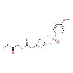 ChemSpider 2D Image | Methyl N-[(2-{[(4-methoxyphenyl)sulfonyl]amino}-1,3-thiazol-4-yl)acetyl]glycinate | C15H17N3O6S2