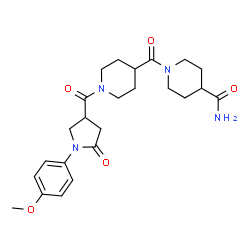 ChemSpider 2D Image | 1-[(1-{[1-(4-Methoxyphenyl)-5-oxo-3-pyrrolidinyl]carbonyl}-4-piperidinyl)carbonyl]-4-piperidinecarboxamide | C24H32N4O5