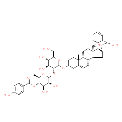 ChemSpider 2D Image | (4aR,4bS,6aR,6bR,7S,11aS,11bR)-6a-Formyl-9-hydroxy-4a,7-dimethyl-8-(2-methylprop-1-en-1-yl)-1,2,3,4,4a,4b,5,6,6a,6b,7,8,9,10a,11,11a,11b,12-octadecahydronaphtho[2',1':4,5]indeno[2,1-b]pyran-2-yl 2-O-[6-deoxy-4-O-(4-hydroxybenzoyl)-D-mannopyranosyl]-D-glucopyranoside | C46H64O15