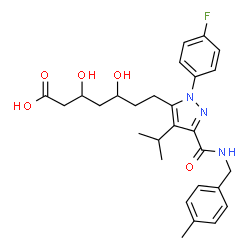 ChemSpider 2D Image | 7-(2-(4-fluorophenyl)-4-isopropyl-5-(4-methylbenzylcarbamoyl)-2H-pyrazol-3-yl)-3,5-dihydroxyheptanoic acid | C28H34FN3O5