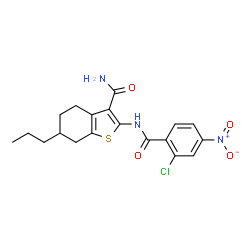 ChemSpider 2D Image | 2-[(2-Chloro-4-nitrobenzoyl)amino]-6-propyl-4,5,6,7-tetrahydro-1-benzothiophene-3-carboxamide | C19H20ClN3O4S