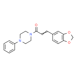 ChemSpider 2D Image | 3-Benzo[1,3]dioxol-5-yl-1-(4-phenyl-piperazin-1-yl)-propenone | C20H20N2O3