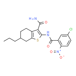 ChemSpider 2D Image | 2-[(5-Chloro-2-nitrobenzoyl)amino]-6-propyl-4,5,6,7-tetrahydro-1-benzothiophene-3-carboxamide | C19H20ClN3O4S