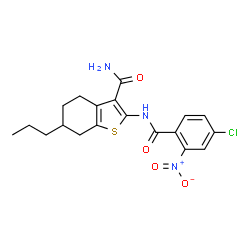 ChemSpider 2D Image | 2-[(4-Chloro-2-nitrobenzoyl)amino]-6-propyl-4,5,6,7-tetrahydro-1-benzothiophene-3-carboxamide | C19H20ClN3O4S