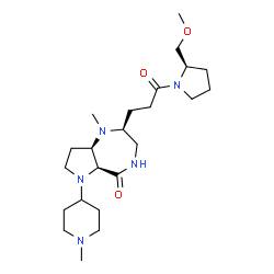 ChemSpider 2D Image | (2S,5aS,8aR)-2-{3-[(2R)-2-(Methoxymethyl)-1-pyrrolidinyl]-3-oxopropyl}-1-methyl-6-(1-methyl-4-piperidinyl)octahydropyrrolo[3,2-e][1,4]diazepin-5(2H)-one | C23H41N5O3