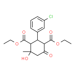 ChemSpider 2D Image | Diethyl 2-(3-chlorophenyl)-4-hydroxy-4-methyl-6-oxo-1,3-cyclohexanedicarboxylate | C19H23ClO6