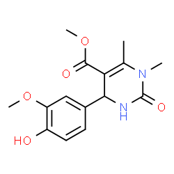 ChemSpider 2D Image | methyl 4-(4-hydroxy-3-methoxyphenyl)-1,6-dimethyl-2-oxo-3,4-dihydropyrimidine-5-carboxylate | C15H18N2O5