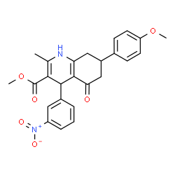 ChemSpider 2D Image | Methyl 7-(4-methoxyphenyl)-2-methyl-4-(3-nitrophenyl)-5-oxo-1,4,5,6,7,8-hexahydro-3-quinolinecarboxylate | C25H24N2O6